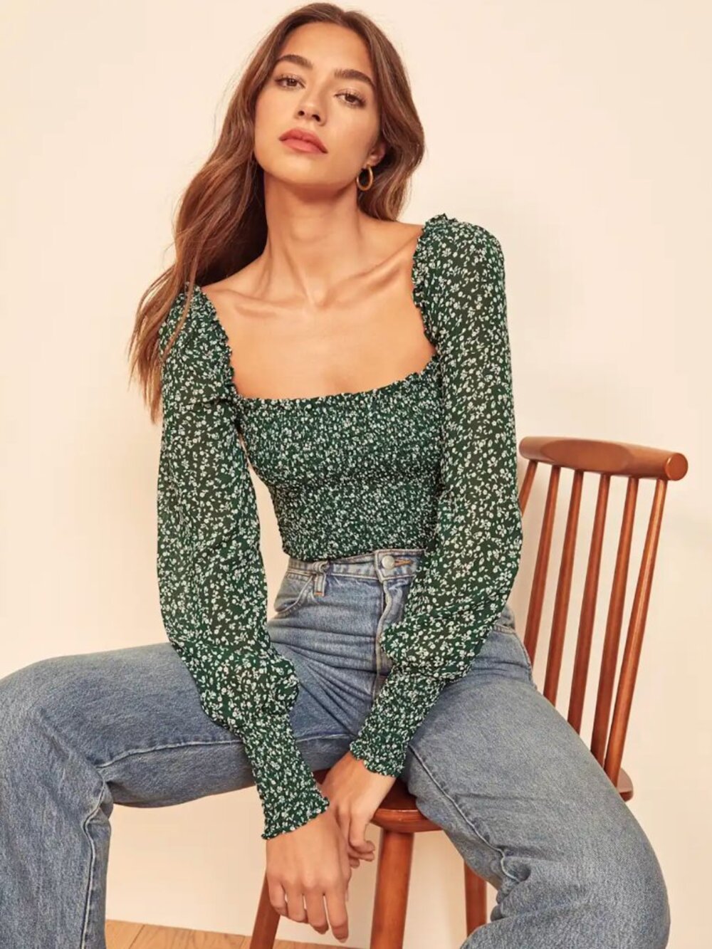 Reformation Pinto Top in Green Floral